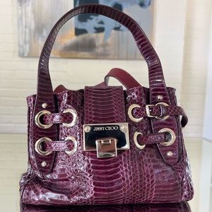 Jimmy Choo Burgundy Python Embossed Leather Bag